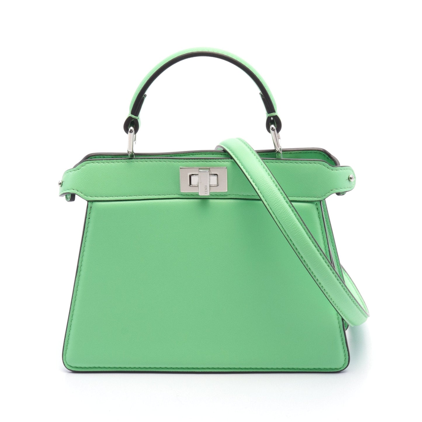 Luxury Fendi Peekaboo ISeeU Handbag Leather Yellow-green 2WAY