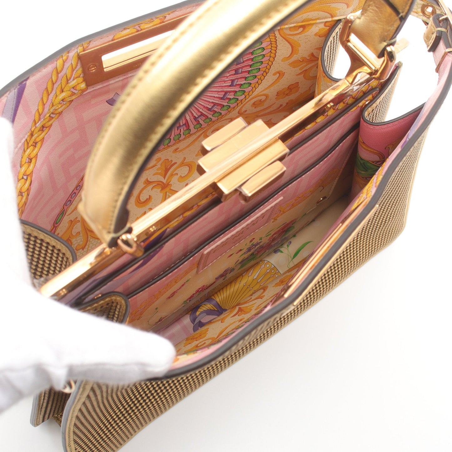 Luxury Fendi FENDACE Fenderche Peekaboo Isee u Medium Handbag Leather Gold 2WAY
