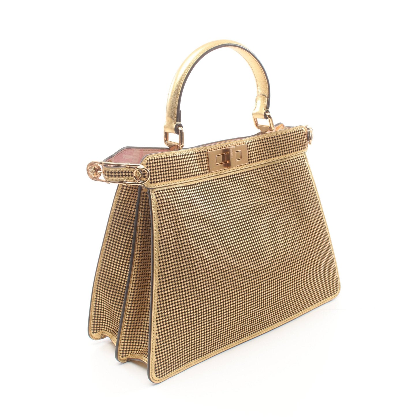 Luxury Fendi FENDACE Fenderche Peekaboo Isee u Medium Handbag Leather Gold 2WAY