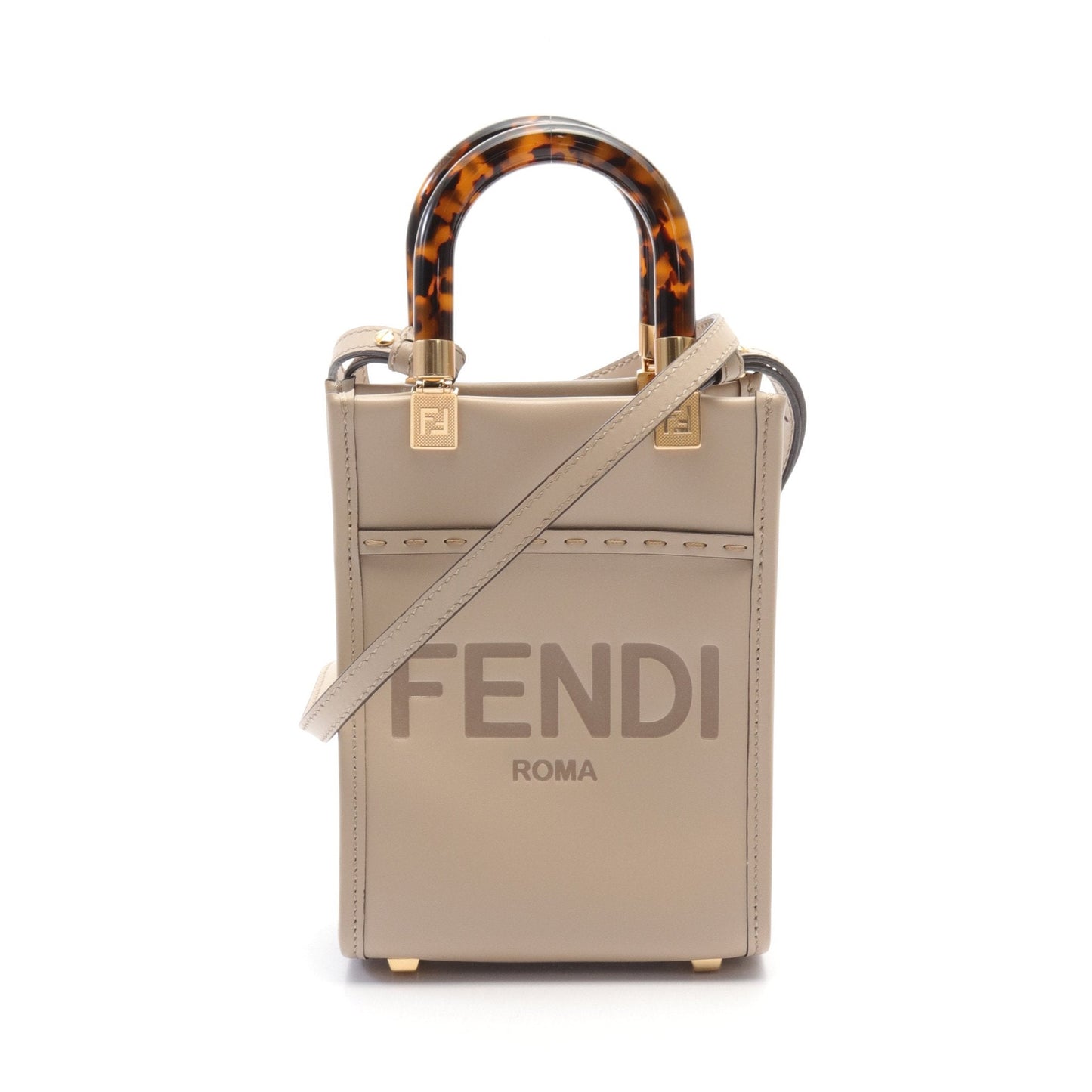 Luxury Fendi Sunshine Shopper Mini Handbag Leather Beige 2WAY