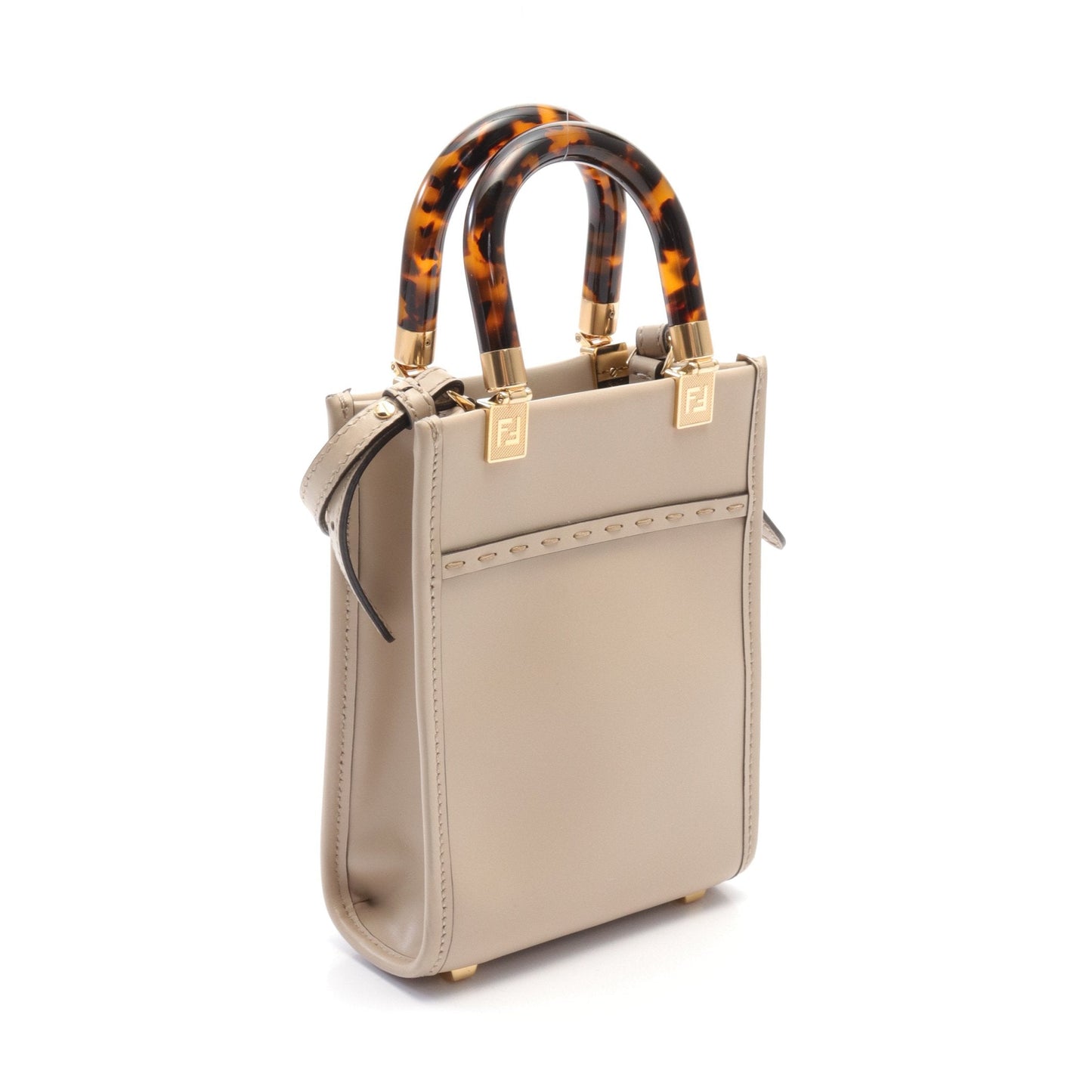 Luxury Fendi Sunshine Shopper Mini Handbag Leather Beige 2WAY