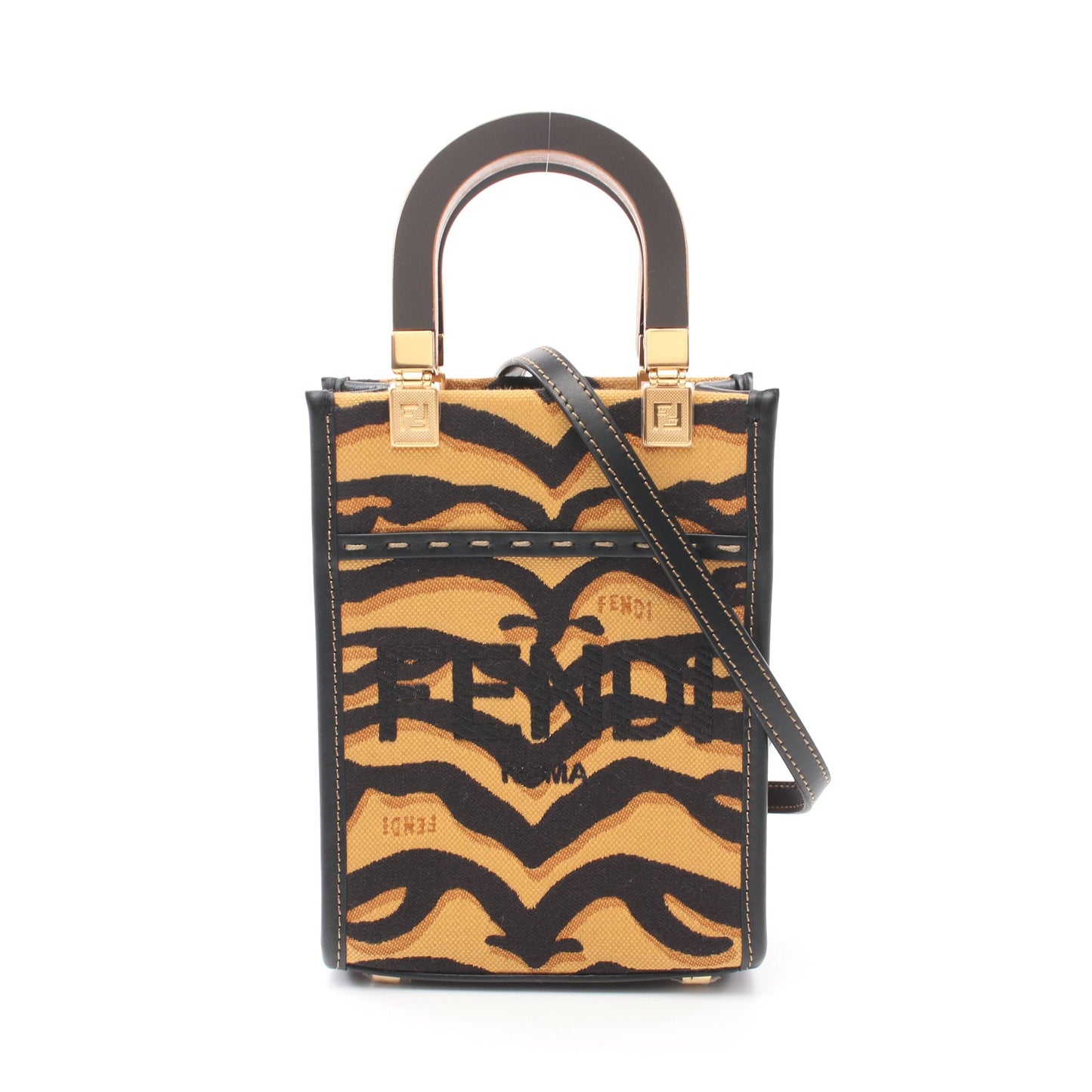 Luxury Fendi Handbag Canvas Leather Yellow brown Black 2WAY