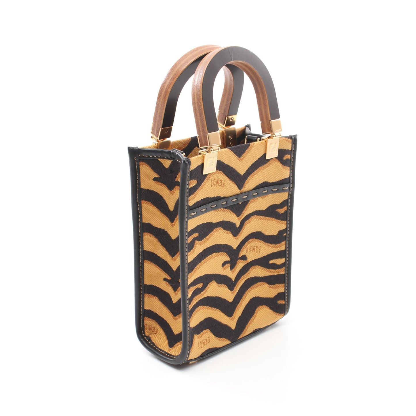 Luxury Fendi Handbag Canvas Leather Yellow brown Black 2WAY