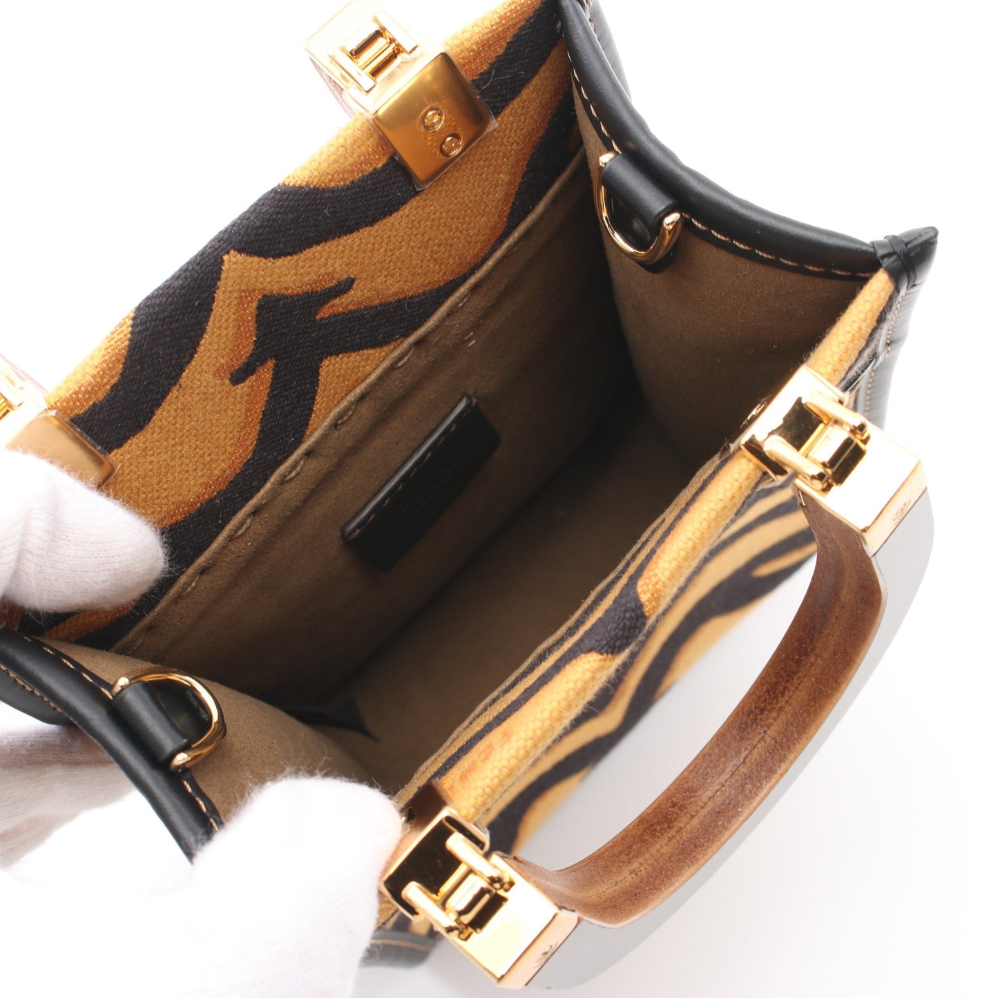 Luxury Fendi Handbag Canvas Leather Yellow brown Black 2WAY