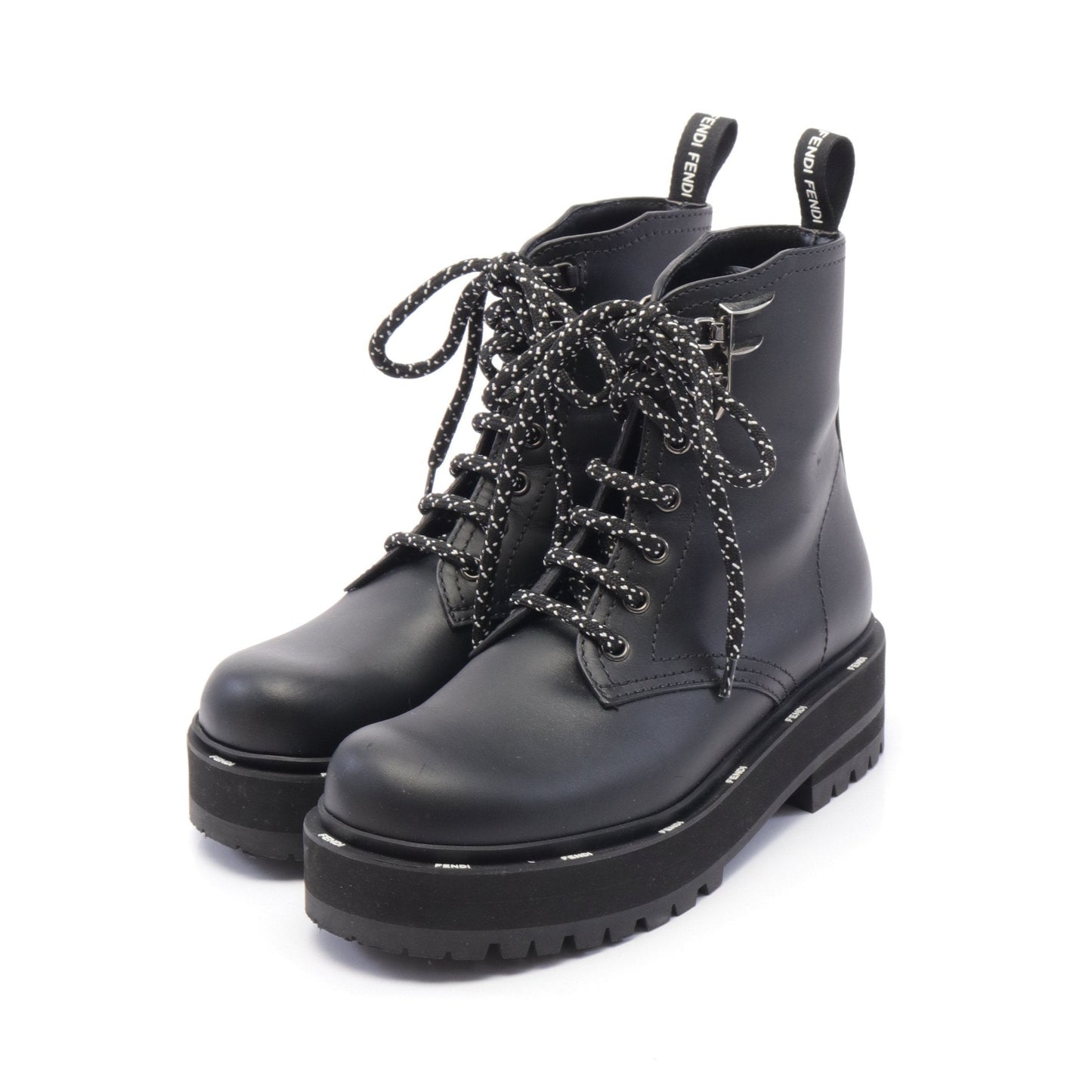 Luxury Fendi Lace up Boots Leather Black