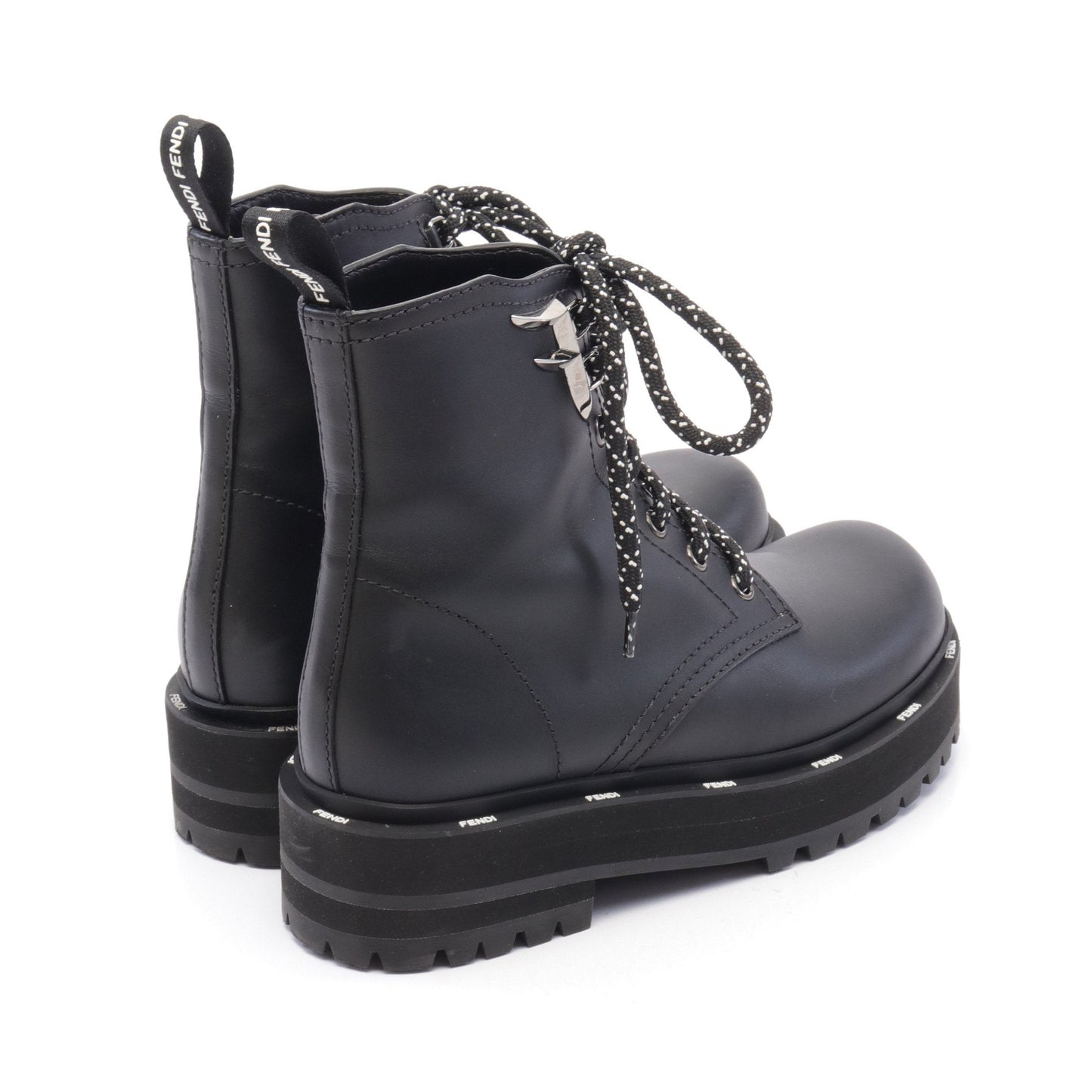 Luxury Fendi Lace up Boots Leather Black
