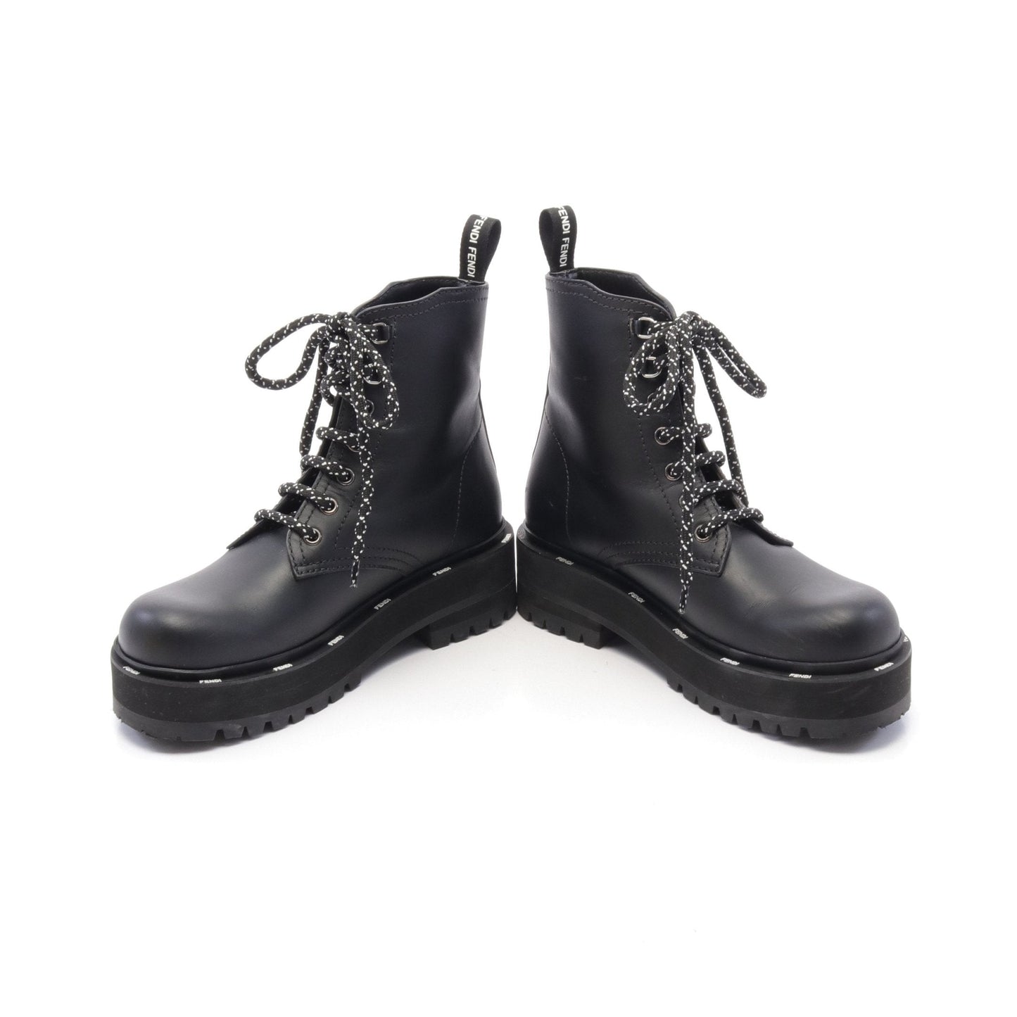 Luxury Fendi Lace up Boots Leather Black