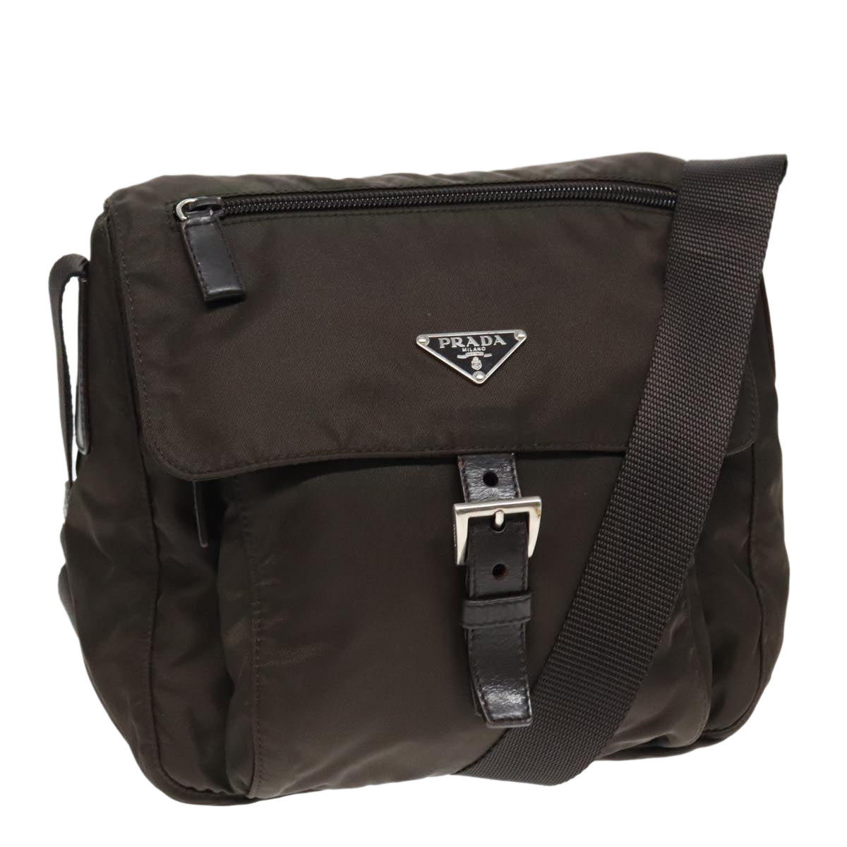 Luxury Prada Shoulder Bag Nylon Khaki Silver  93212