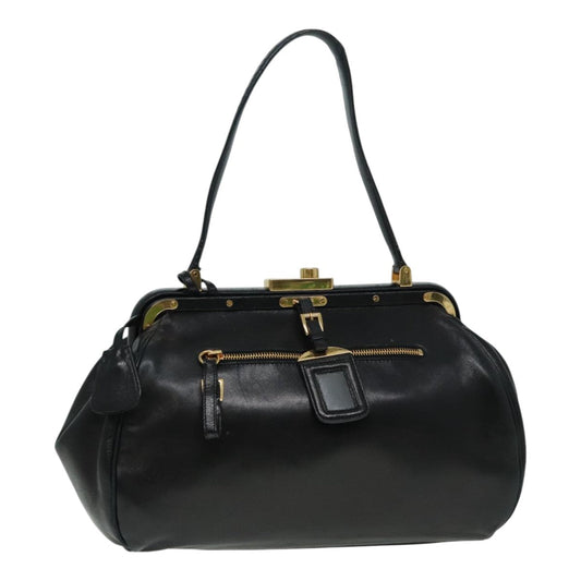 Luxury Prada Shoulder Bag Leather Black Gold  93213