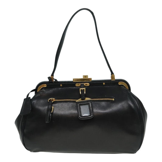 Luxury Prada Shoulder Bag Leather Black Gold  93213