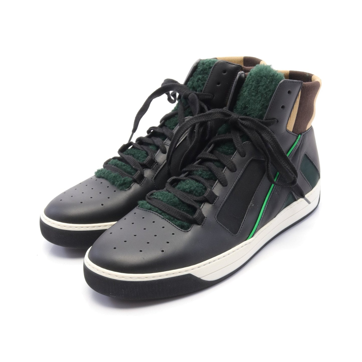 Luxury Fendi High cut sneakers Leather Fabric Black Green