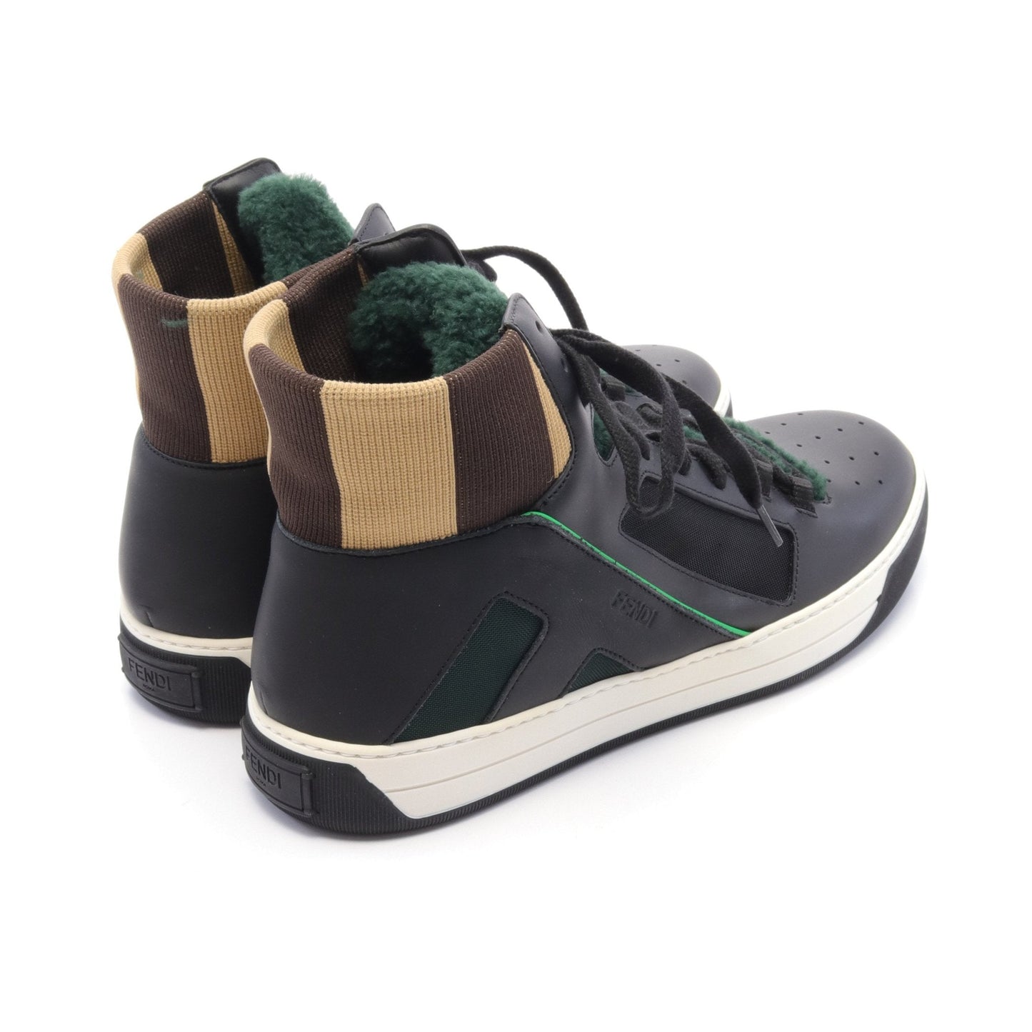 Luxury Fendi High cut sneakers Leather Fabric Black Green