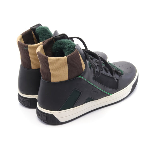 Luxury Fendi High cut sneakers Leather Fabric Black Green