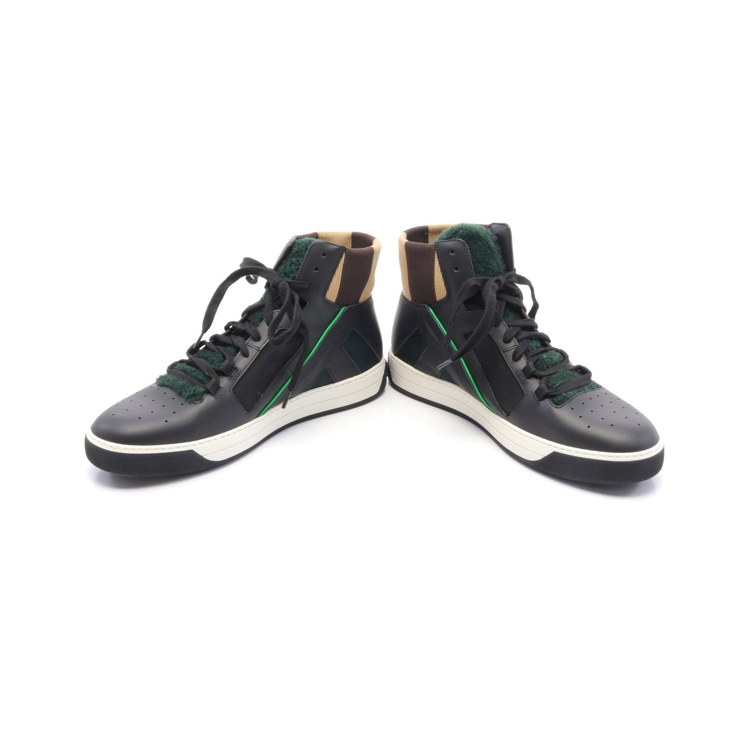 Luxury Fendi High cut sneakers Leather Fabric Black Green