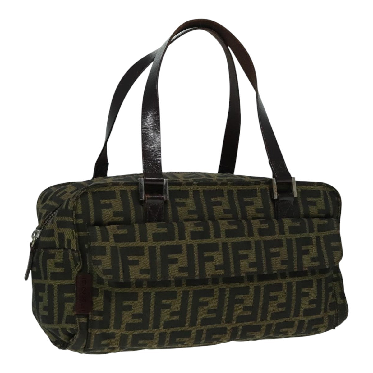Luxury Fendi Zucca Canvas Hand Bag Brown Black Silver93228