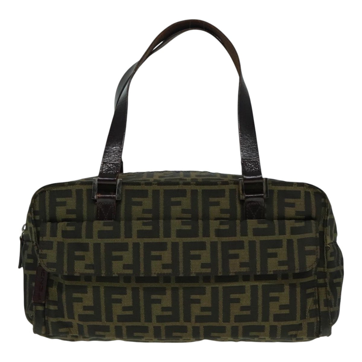 Luxury Fendi Zucca Canvas Hand Bag Brown Black Silver93228
