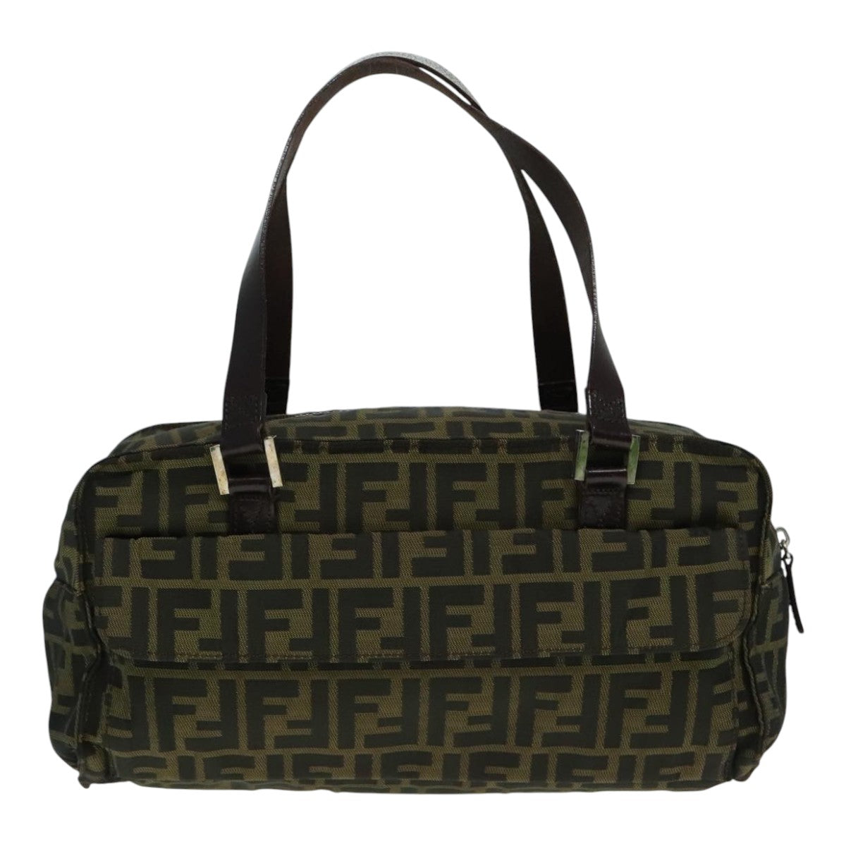 Luxury Fendi Zucca Canvas Hand Bag Brown Black Silver93228