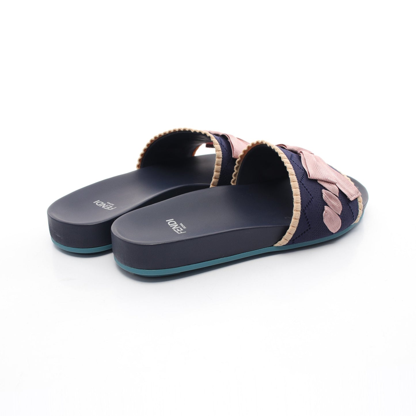 Luxury Fendi Slide sandals Fabric Navy Pink Beige Ribbon