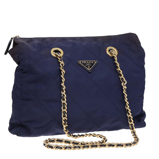 Luxury Prada Chain Shoulder Bag Nylon Navy Gold  93312