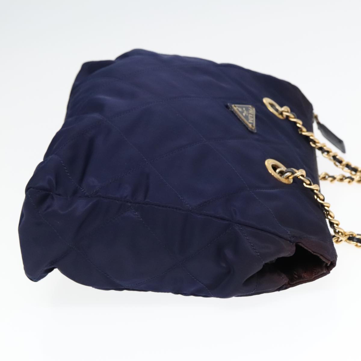 Luxury Prada Chain Shoulder Bag Nylon Navy Gold  93312