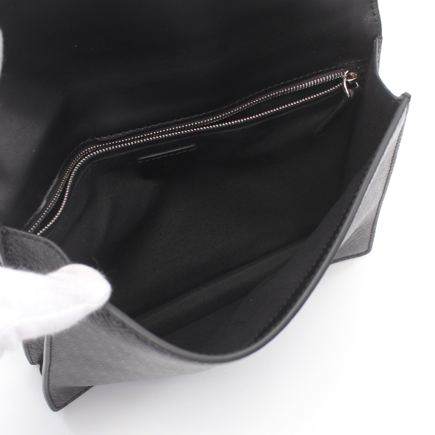 Luxury Fendi Flat Baguette FF motif Shoulder bag Leather Dark gray Black