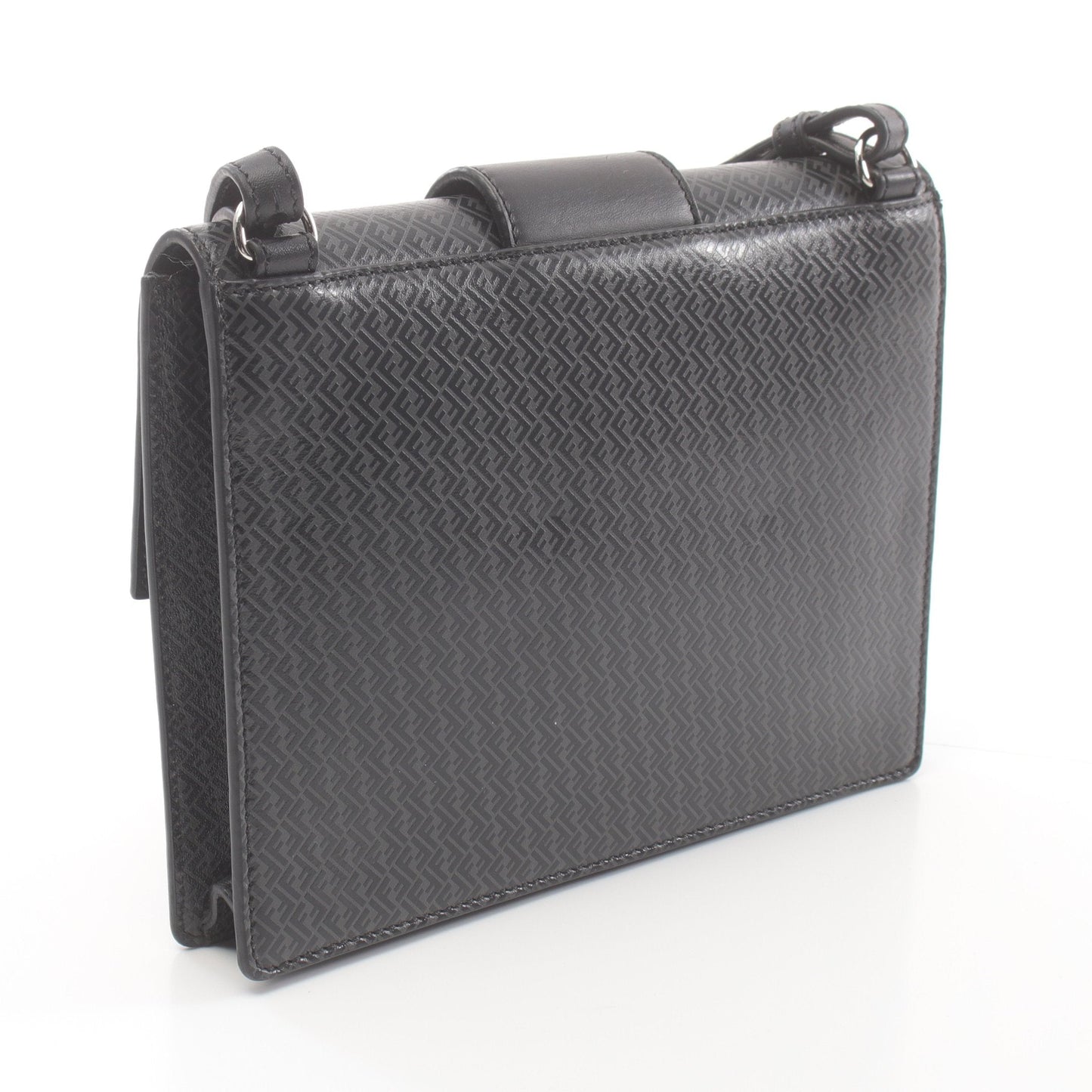 Luxury Fendi Flat Baguette FF motif Shoulder bag Leather Dark gray Black
