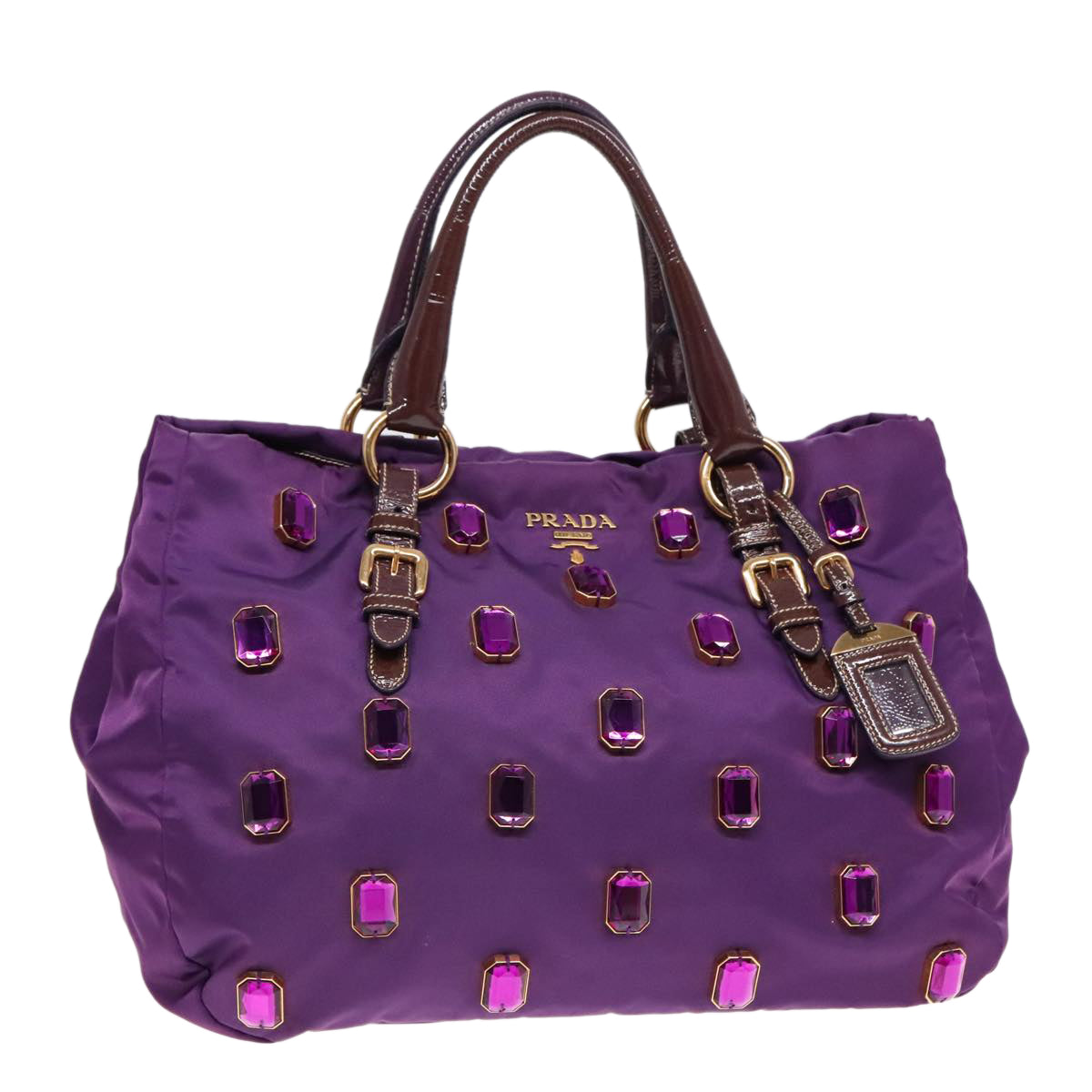 Luxury Prada Bijoux Tote Bag Nylon Enamel Purple Gold  93338