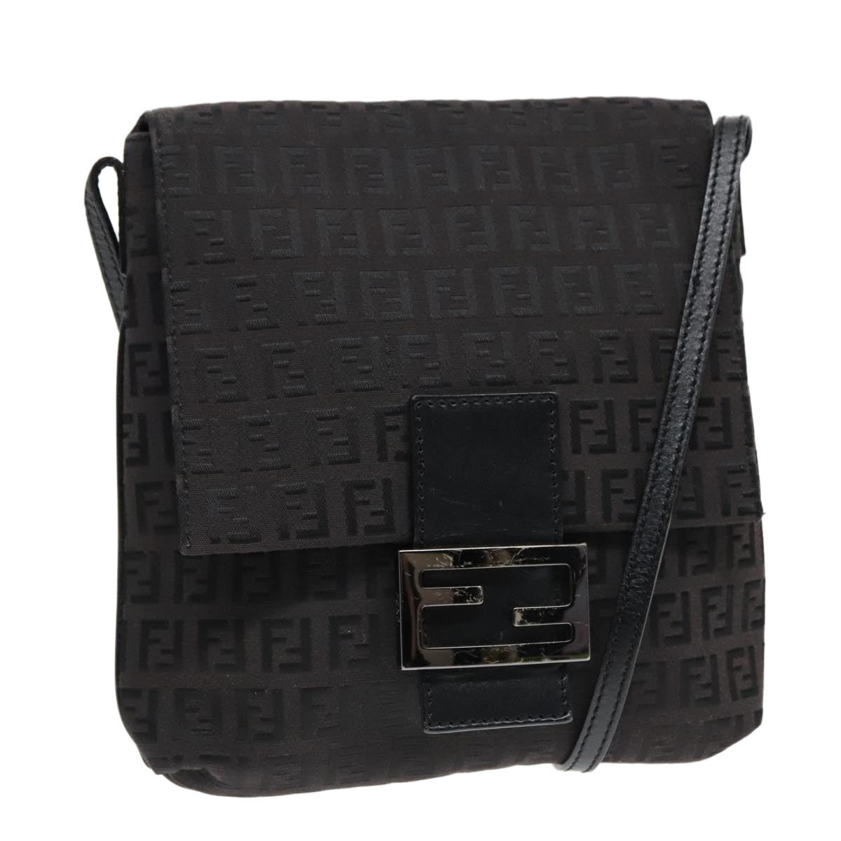 Luxury Fendi Zucchino Canvas Shoulder Bag Black93358