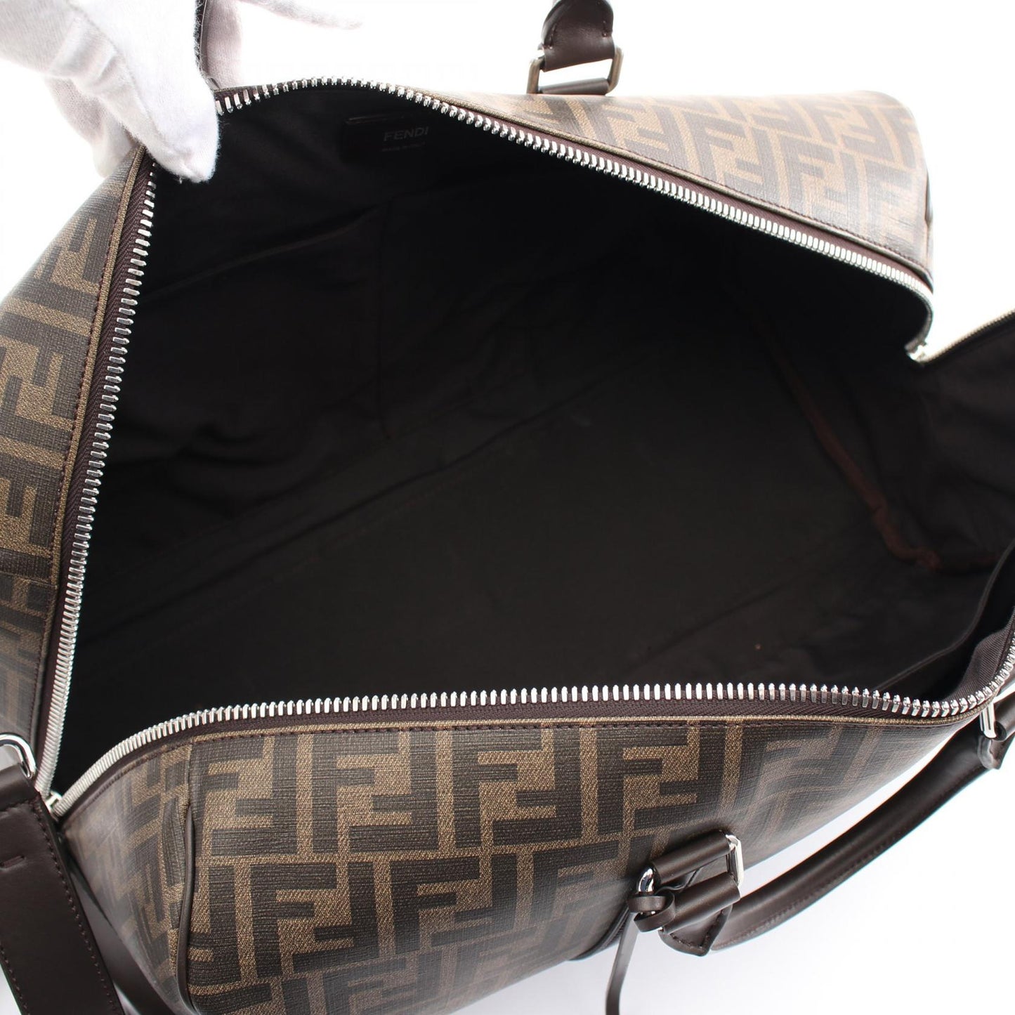 Luxury Fendi Zucca Boston bag PVC Coated Canvas Leather Brown Black