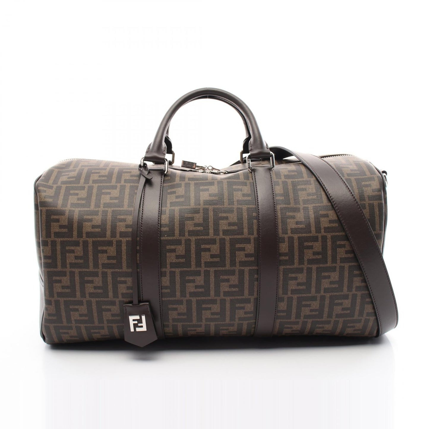 Luxury Fendi Zucca Boston bag PVC Coated Canvas Leather Brown Black