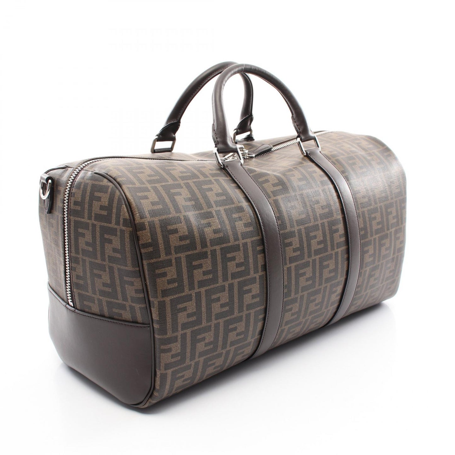 Luxury Fendi Zucca Boston bag PVC Coated Canvas Leather Brown Black