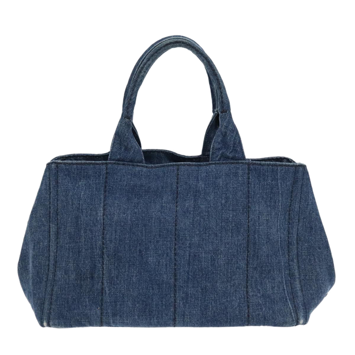 Luxury Prada Canapa MM Hand Bag Denim Navy Gold  93382