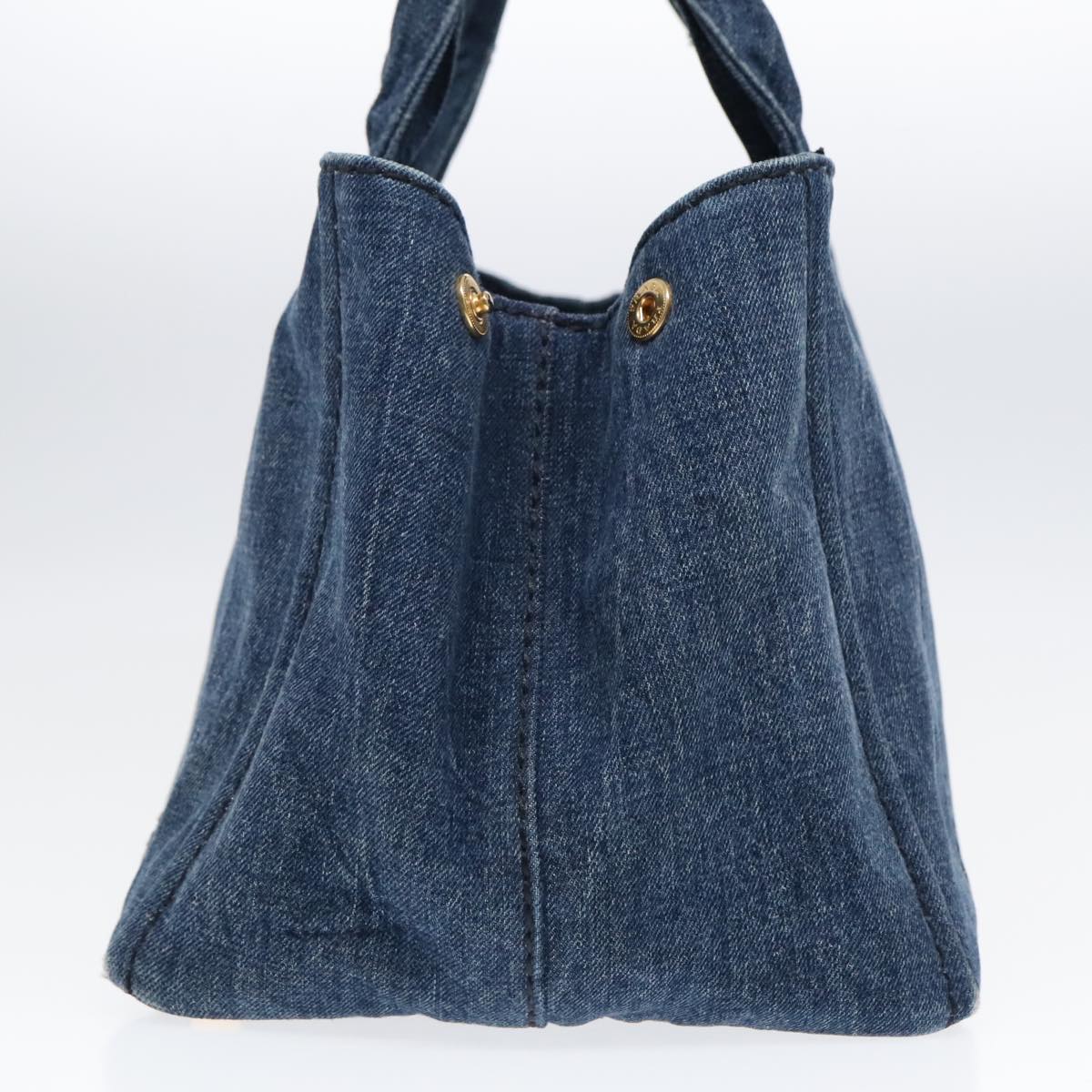 Luxury Prada Canapa MM Hand Bag Denim Navy Gold  93382