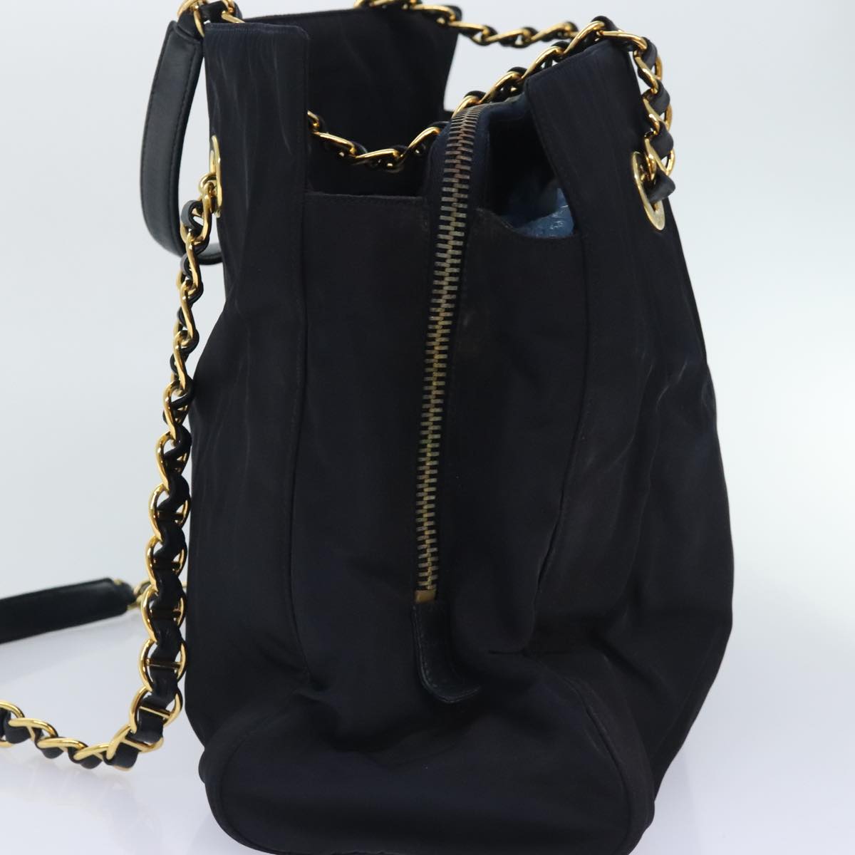 Luxury Prada Chain Tote Bag Nylon Black Gold  93405