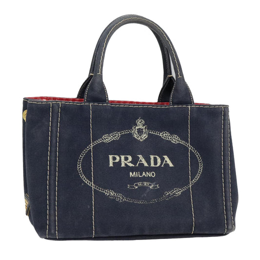Luxury Prada Canapa PM Hand Bag Canvas Navy Gold  93409