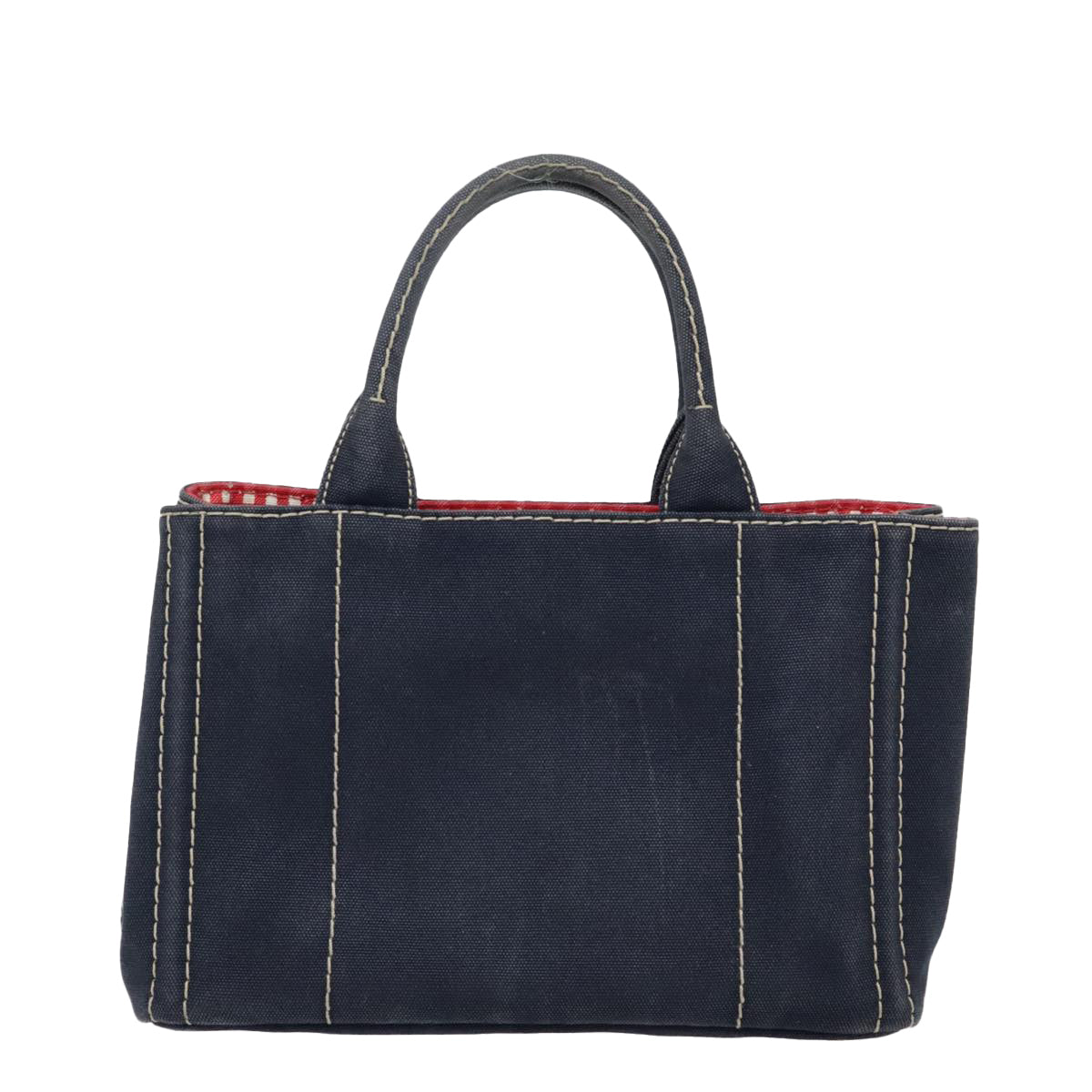 Luxury Prada Canapa PM Hand Bag Canvas Navy Gold  93409