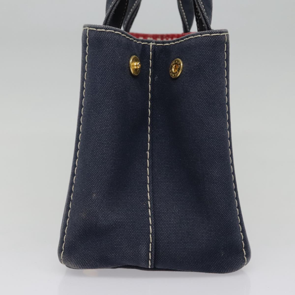Luxury Prada Canapa PM Hand Bag Canvas Navy Gold  93409