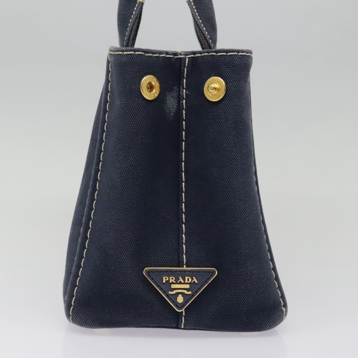 Luxury Prada Canapa PM Hand Bag Canvas Navy Gold  93409