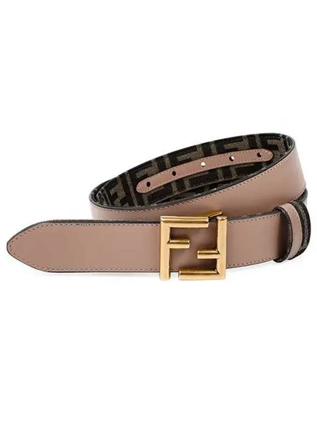 Luxury Fendi FF Fabric Reversible Leather Belt Beige