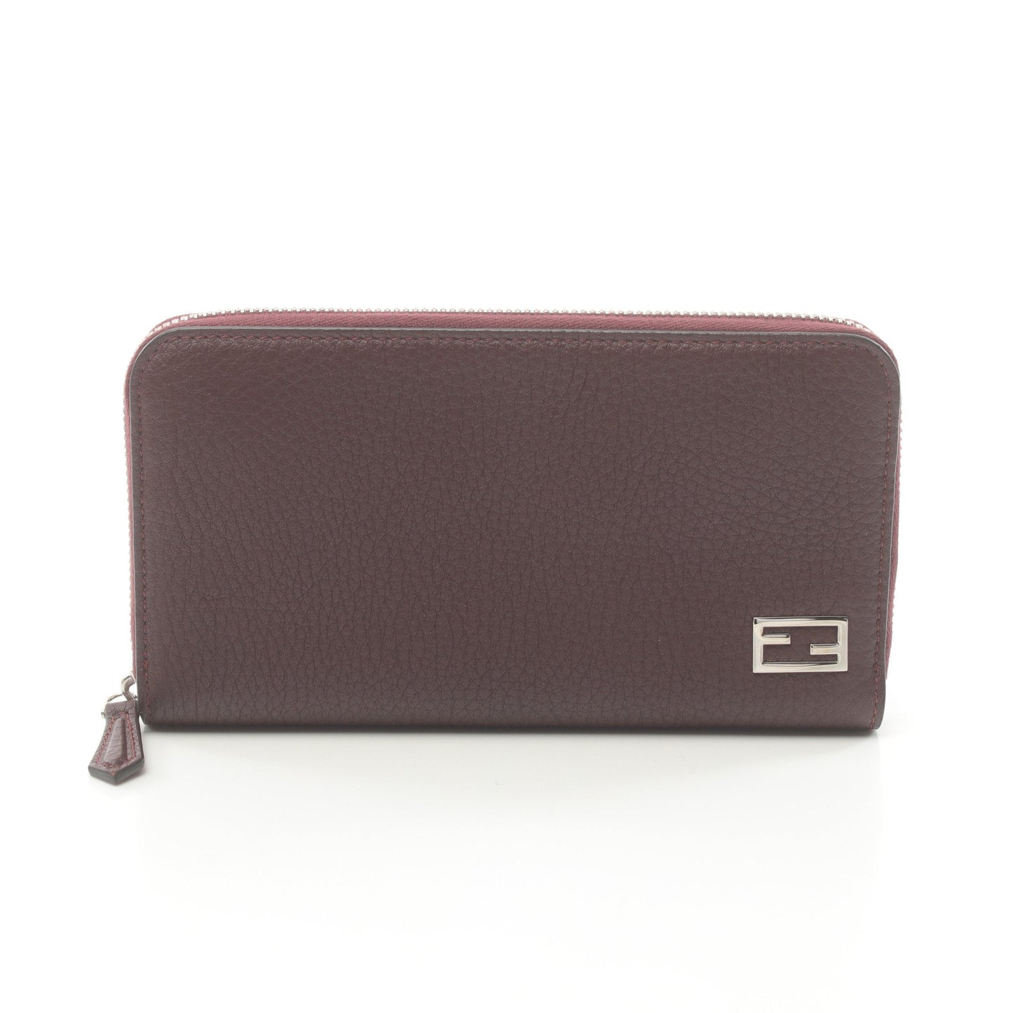 Luxury Fendi Round zipper long wallet Leather Bordeaux Logo