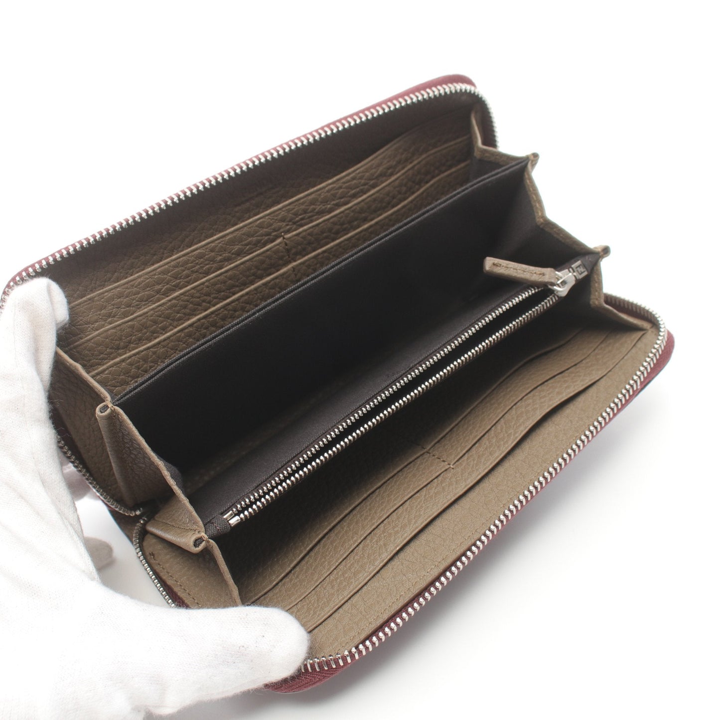 Luxury Fendi Round zipper long wallet Leather Bordeaux Logo