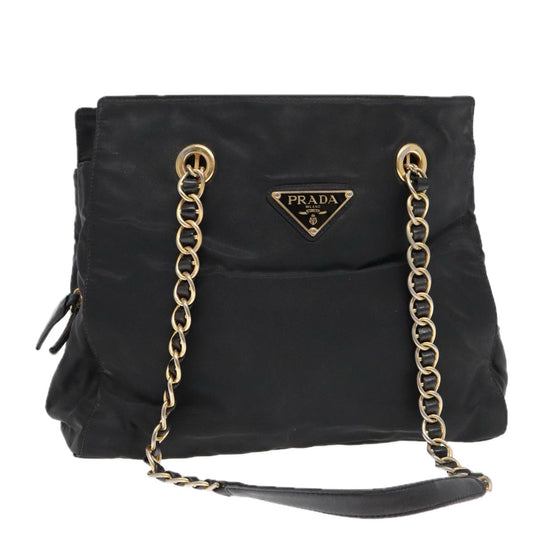 Luxury Prada Chain Tote Bag Nylon Black Gold  93471