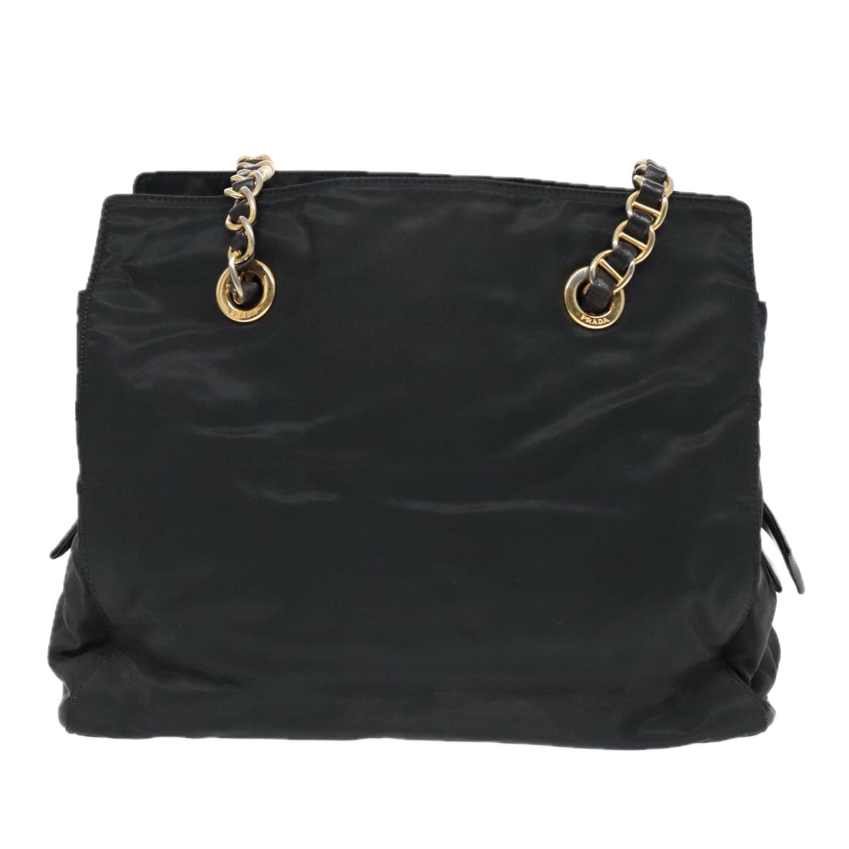 Luxury Prada Chain Tote Bag Nylon Black Gold  93471