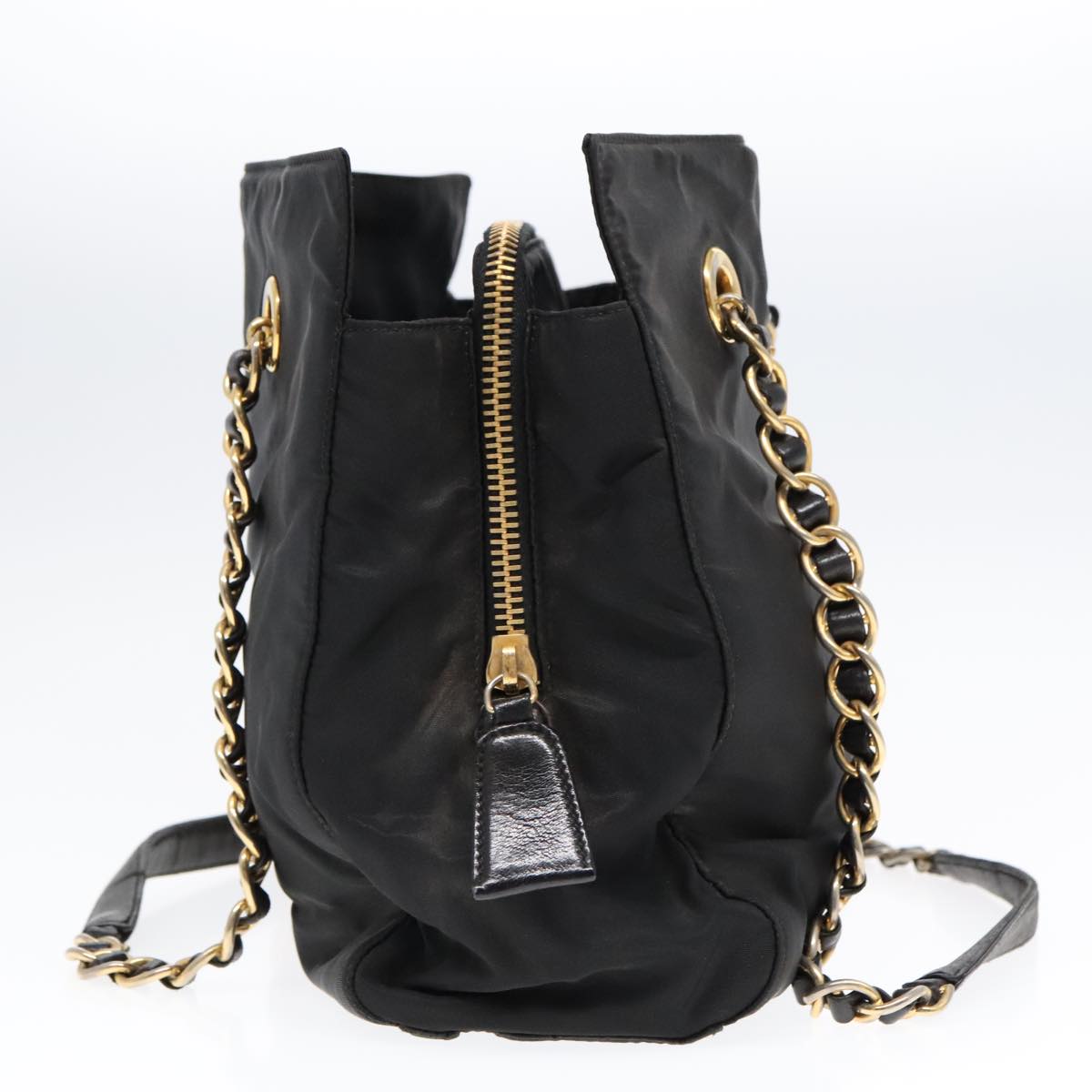 Luxury Prada Chain Tote Bag Nylon Black Gold  93471