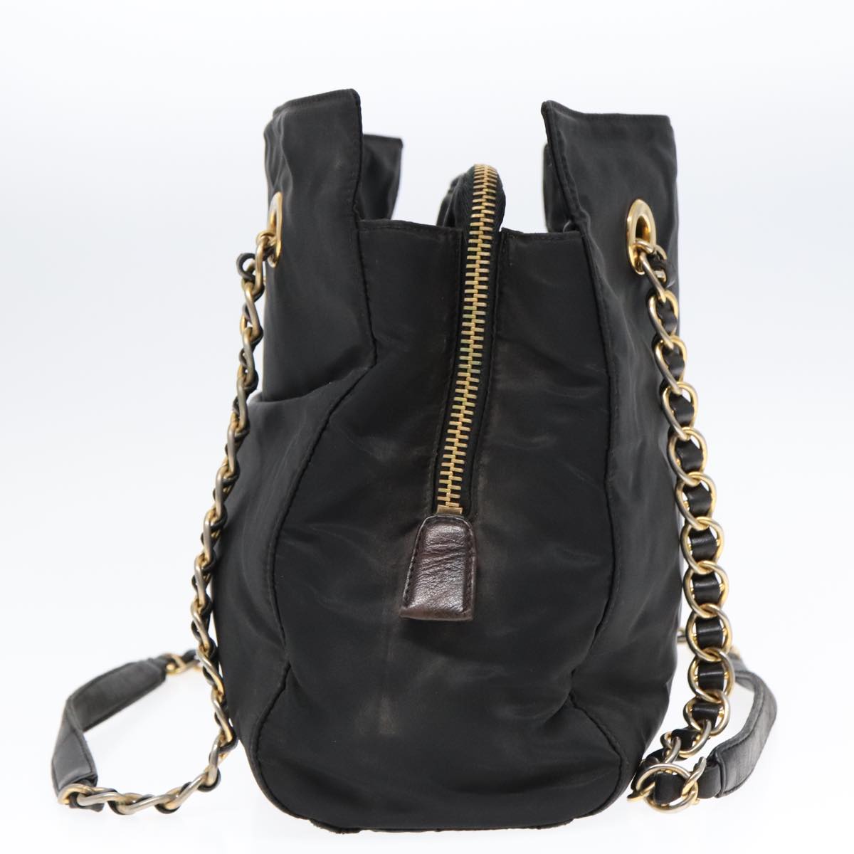 Luxury Prada Chain Tote Bag Nylon Black Gold  93471