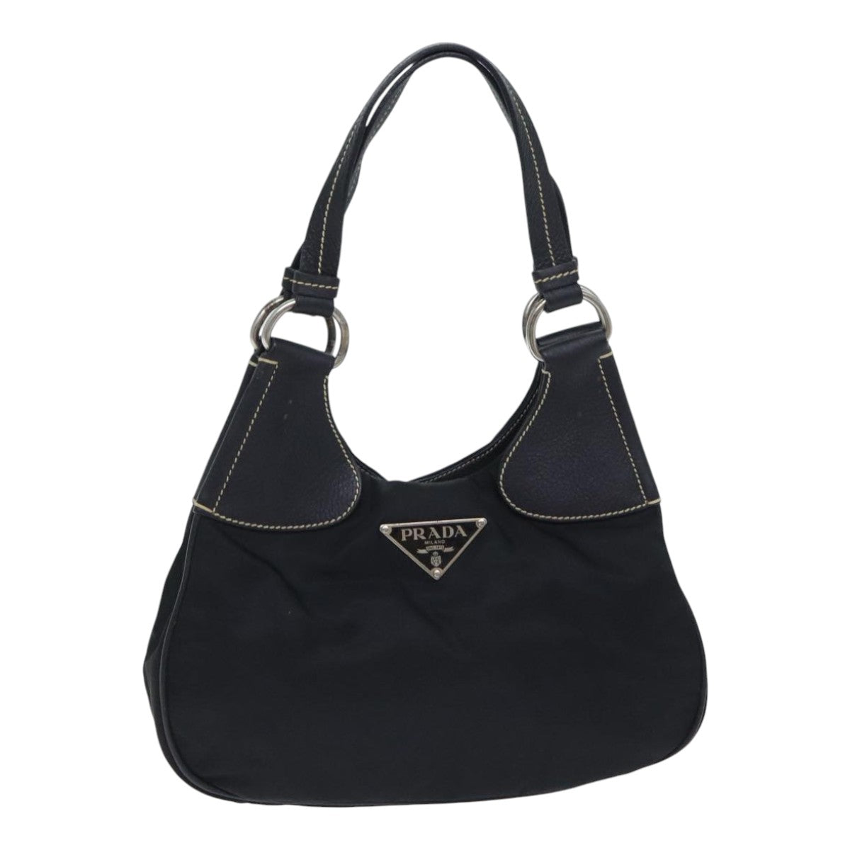 Luxury Prada Hand Bag Nylon Black Silver  93474