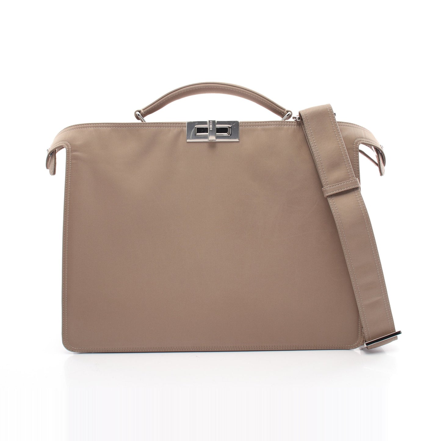Luxury Fendi Peekaboo Isee u Medium Handbag Nylon Gray beige 2WAY