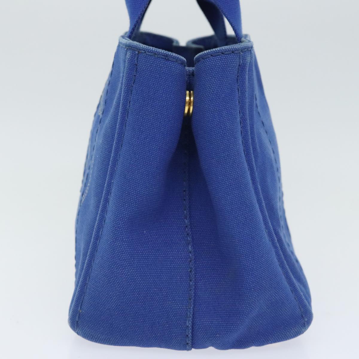 Luxury Prada Canapa PM Hand Bag Canvas Blue Gold  93499