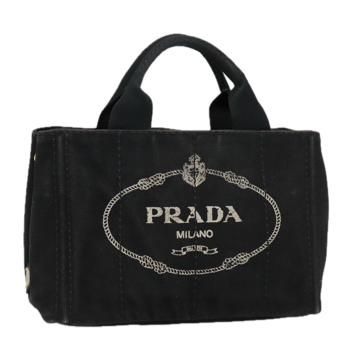 Luxury Prada Canapa PM Hand Bag Canvas Black Gold  93506