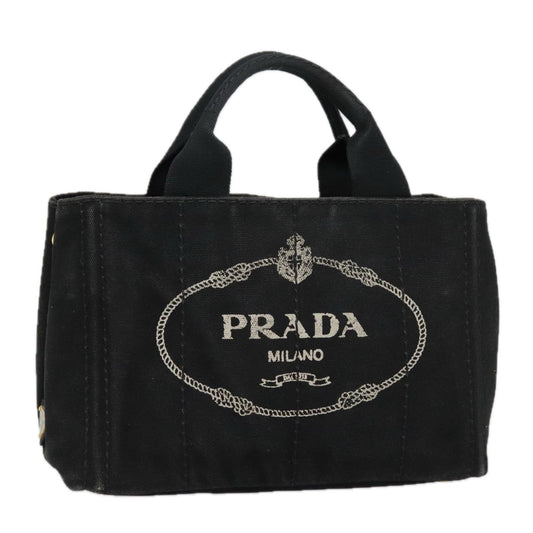 Luxury Prada Canapa PM Hand Bag Canvas Black Gold  93506